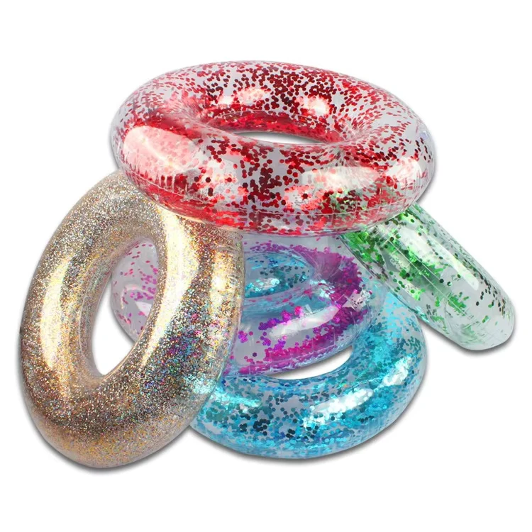 Glanzende Pailletten Transparante Opblaasbare Gouden Glitter Zwembad Float Speelgoed Voor in de Zomer Water Zwemring Tube