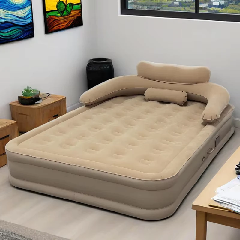 Colchón inflable individual doble con bomba, almohada, cama de cojín de aire automática, plegable para muebles de hogar, camping al aire libre