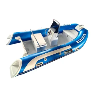 Perahu Karet Inflatable Kecil Fiberglass untuk Memancing 4 Orang dengan Mesin Luar untuk Penggunaan di Sungai dan Laut