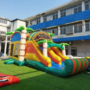 Small Jungle Inflatable Bouncer Castle for Kids Palm Tree Inflatable House Party Jump Bouncing and Slide Combo Outdoor