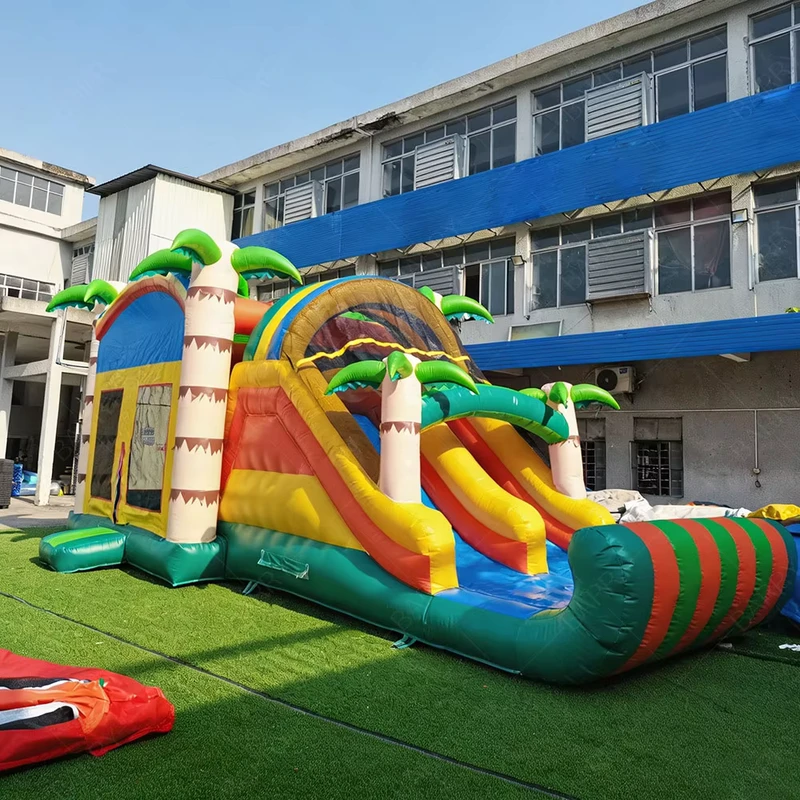 Small Jungle Inflatable Bouncer Castle for Kids Palm Tree Inflatable House Party Jump Bouncing and Slide Combo Outdoor