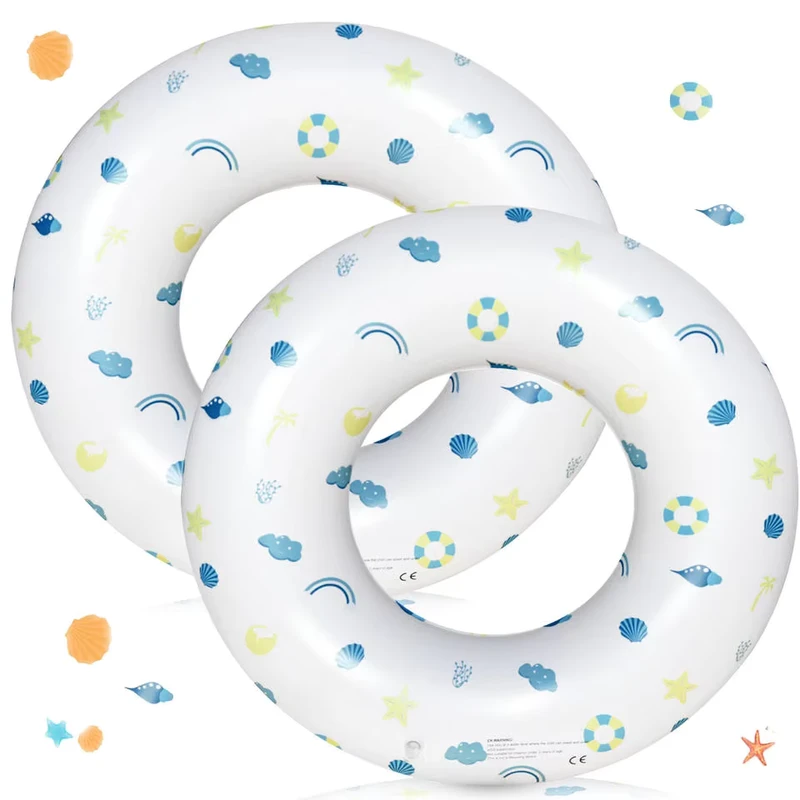 Pequeño anillo de natación inflable de PVC impreso, flotador en forma de concha arcoíris para piscinas exteriores