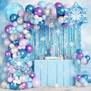 Set Pesta Ulang Tahun Karakter Gadis Kartun Salju Biru Anak-anak Elsa Frozen dengan Hiasan Balon dan Tirai