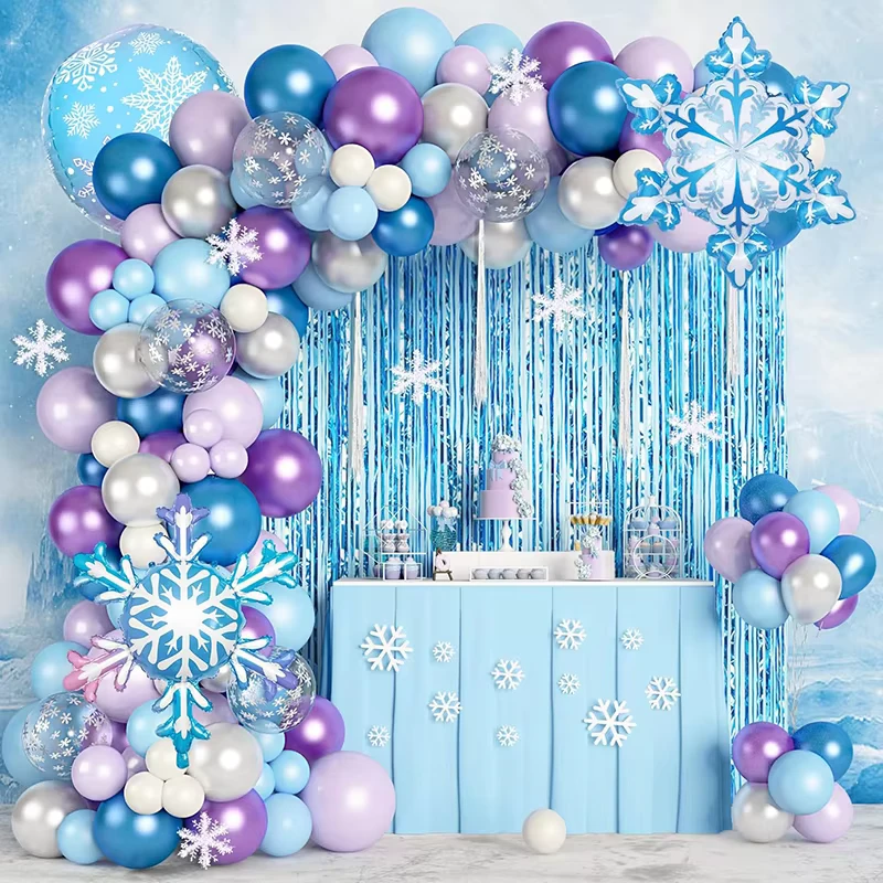 Snow Cartoon Kit Girly Character Blue Children Kids Elsa Frozen Birthday Set Party Balloon Garland Arch with Curtain