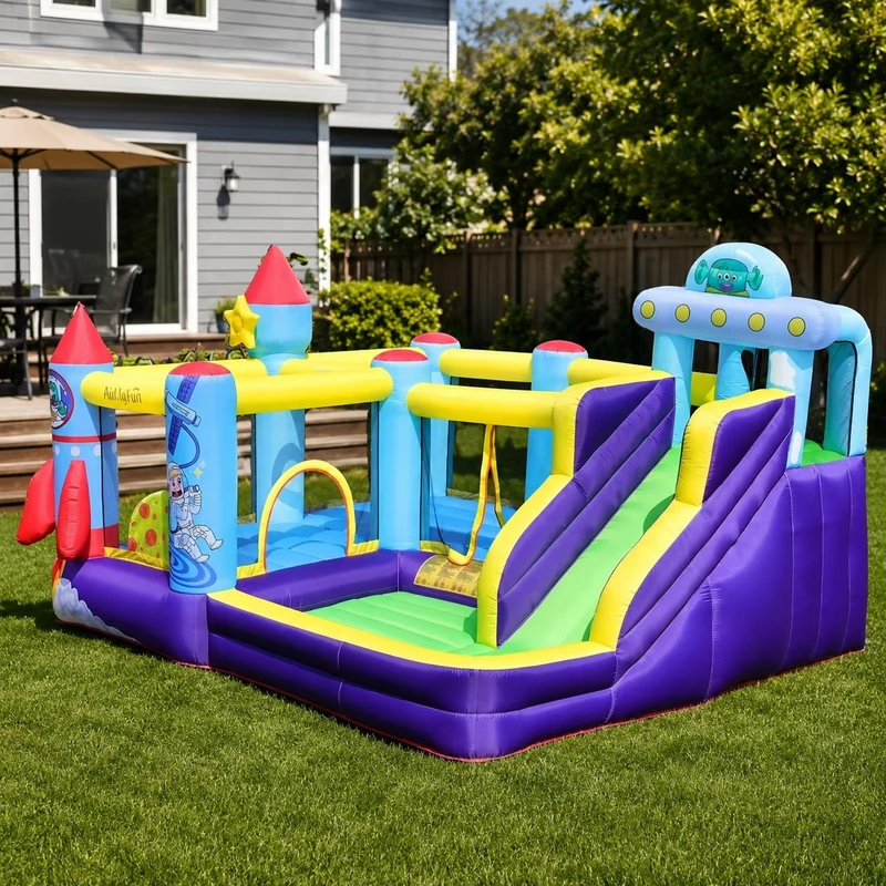 Château gonflable à thème animal fusée spatiale pour enfants, petit trampoline intérieur, toboggan, aire de jeux pour bébés, installation facile