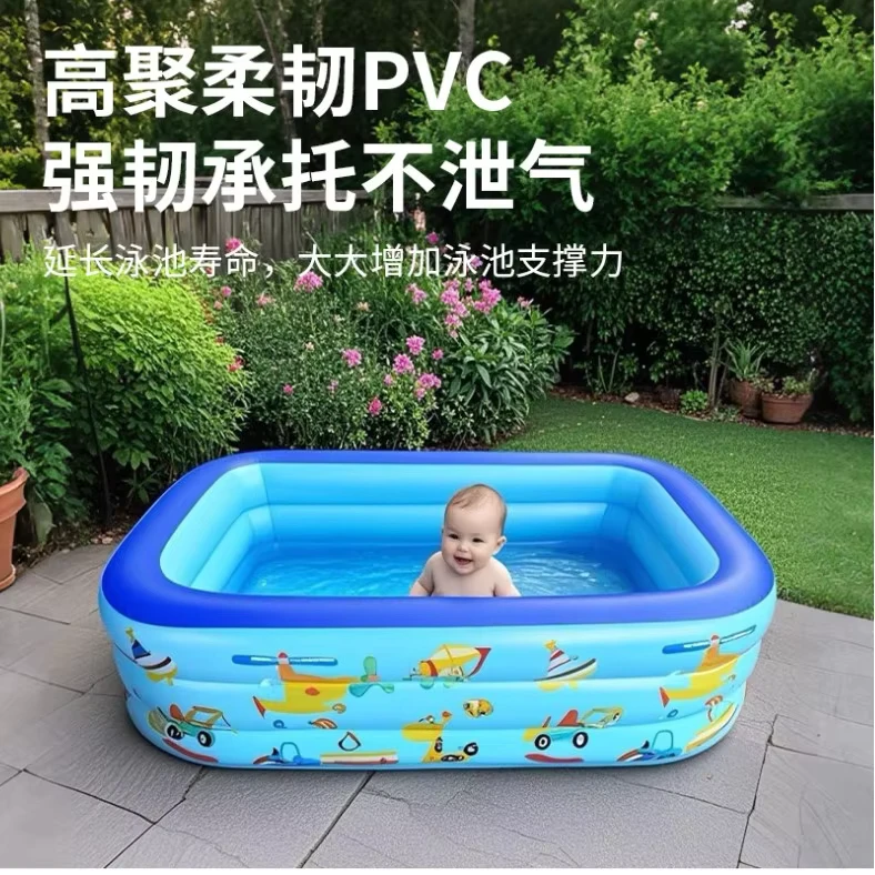 Geräumiger 3-Tier Rechteckiger Aufblasbarer Pool Großes Aufblasbares Familienpool für Kinder und Erwachsene Sommerparty Wasser Spaß