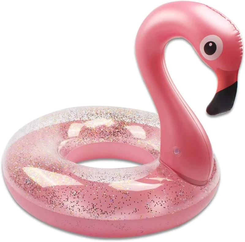 Rangkaian Pelampung Flamingo Mengapung Berkilau untuk Kolam Renang, Lounger untuk Anak dan Dewasa