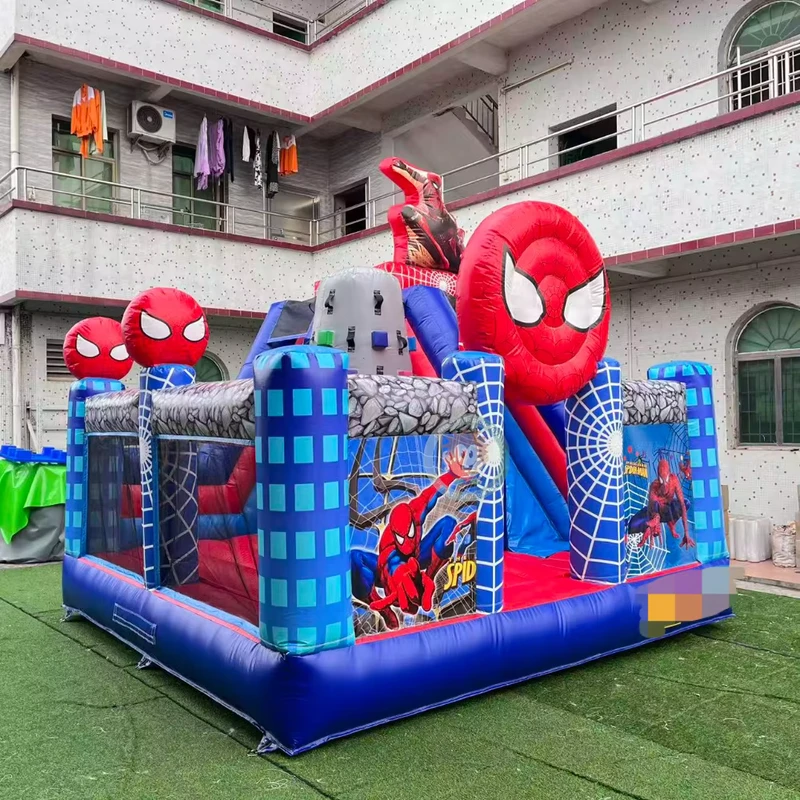 Castillo Inflable de Spider Man, Combo de Casa Saltarina con Tobogán y Pared de Escalada, Parque de Diversiones Saltar para la Diversión