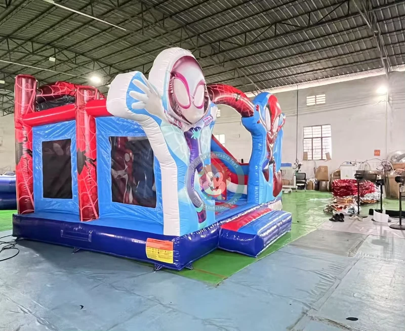 Spidy Opblaasbare Springkasteel met Glijbaan Combinatie Kinderen Commerciële Spiderman Cartoon Spring speelgoed voor Feest