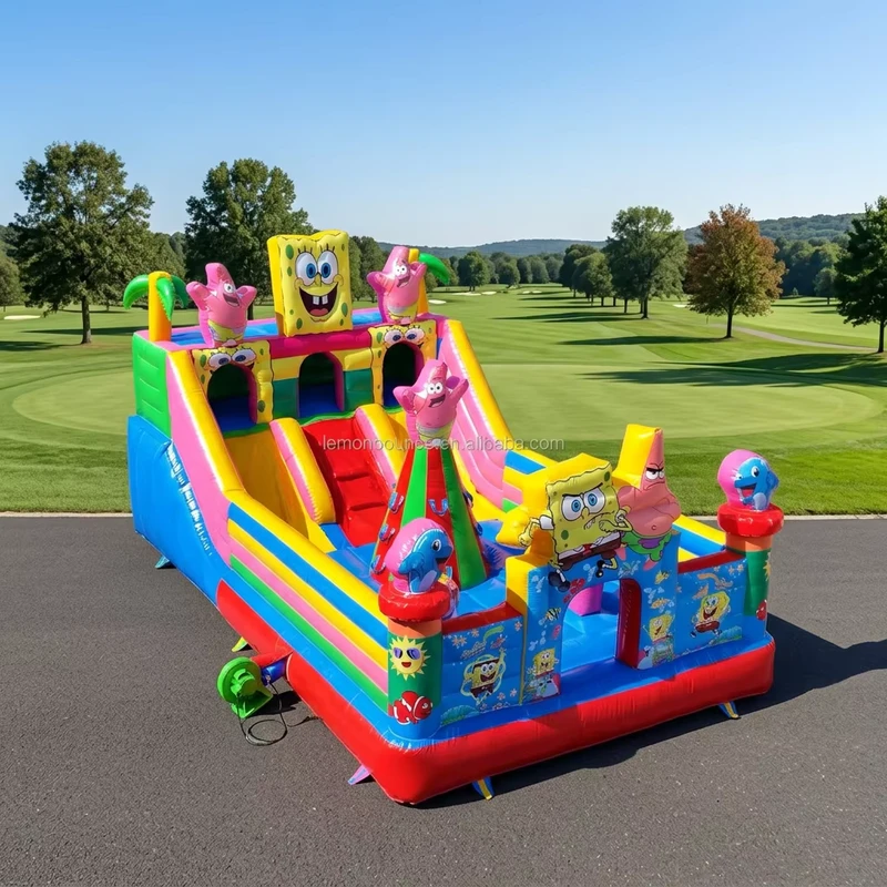 Lâu Đài Bơm Hơi Chất Lượng Thương Mại Chủ Đề SpongeBob & Cầu Trượt Nước, Dễ Dàng Thiết Lập, Cho Trẻ Em, Thuê Kinh Doanh, PVC Ngoài Trời