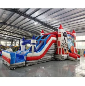 Sport Theme Party Kids Waterslide Rocket Space Ship Inflatable Bounce House Bouncy Castle Combo Slide PVC Material Easy Setup