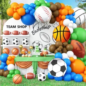 Sports Balloon Arched Flower Global Theme Kit White Green Black Orange Latex Foil Balloon Football Basketball Party Game Decor