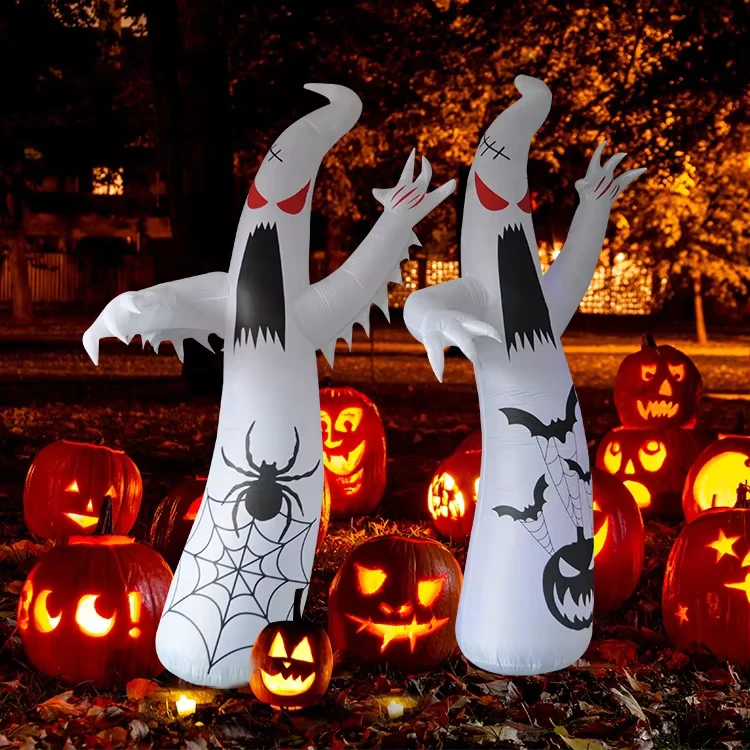 Đồ trang trí ngoài trời Halloween ma quái thổi phồng hình ma với đèn LED 7 màu cho tiệc Halloween