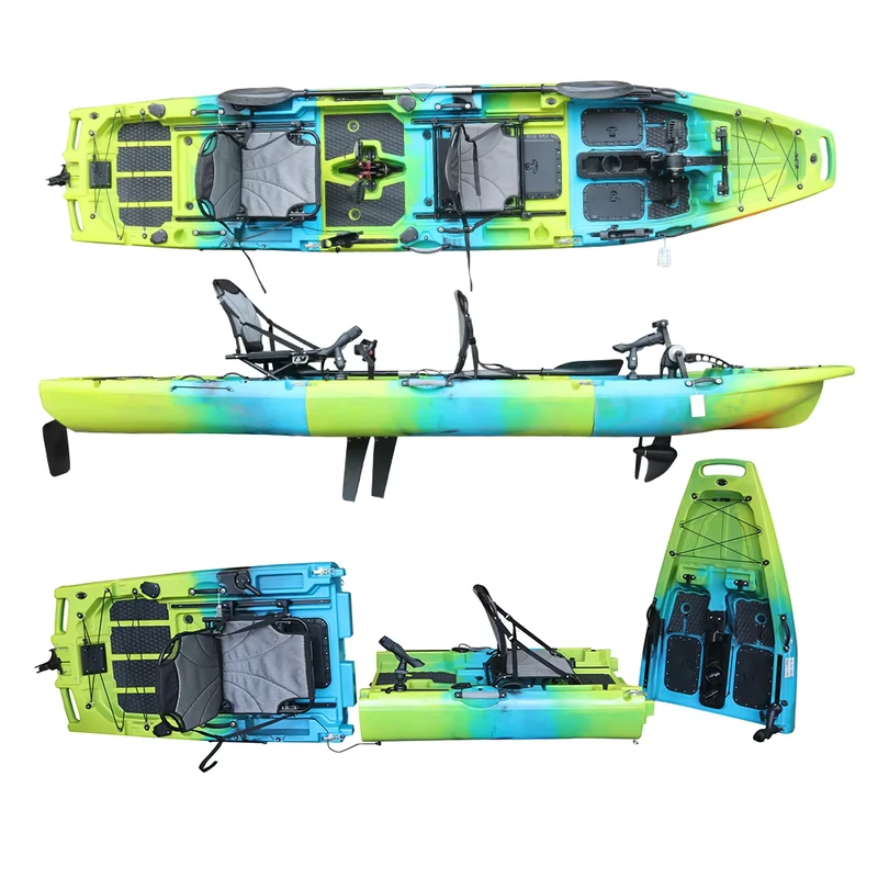 Thuyền kayak đôi 13.8FT ổn định, không phao, có phụ kiện, thuyền không tay