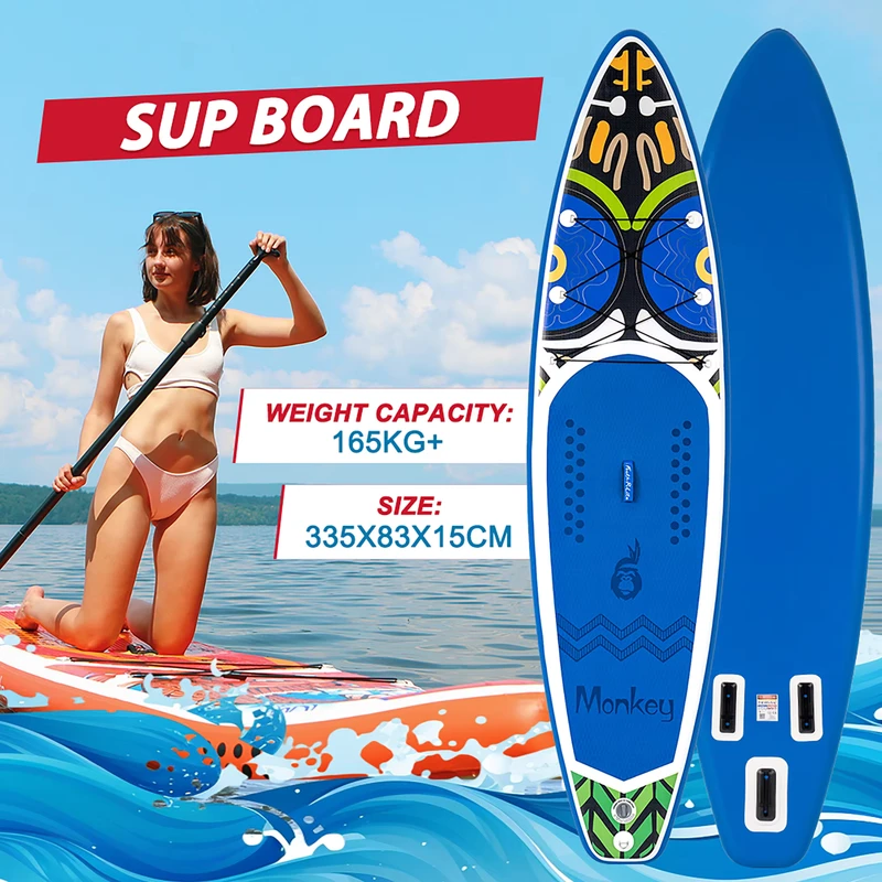 Надувной SUP-доска с прочной конструкцией Drop Stitch, 335 см, дополнительная ширина, высокая стабильность, 190 кг