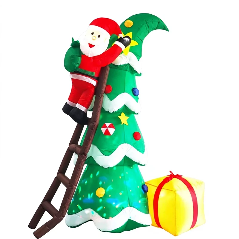 Aufblasbare Weihnachtsbaumdekorationen für den Außenbereich, Santa und Leiter für Partydekorationen