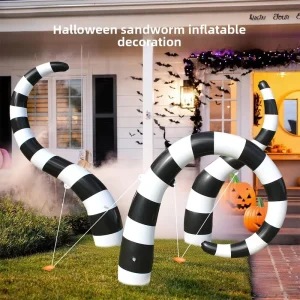 Gestreifter Sandwurm, PVC aufblasbare Halloween-Dekoration für festliche Außenatmosphäre