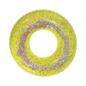 Stylish Eco Friendly Transparent Inflatable Rings with Glitter Multi Sized Pool Float Ring