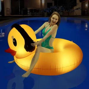 Summer Beach Pool Lounger Floating Swimming Rings Solar Inflatable Duck Pool Floats with Lights