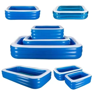 Summer Blue PVC Rectangle Inflatable Children’s Pool Portable Kids Outdoor Swimming Pool with Pump for Home Garden Use