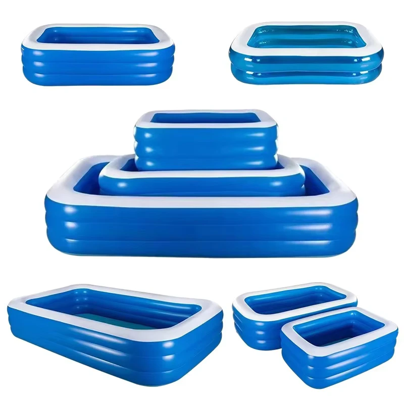 Sommerblaues PVC Rechteck Aufblasbares Kinderbecken Tragbares Kinder Schwimmbecken für den Außenbereich mit Pumpe für den Einsatz im Garten