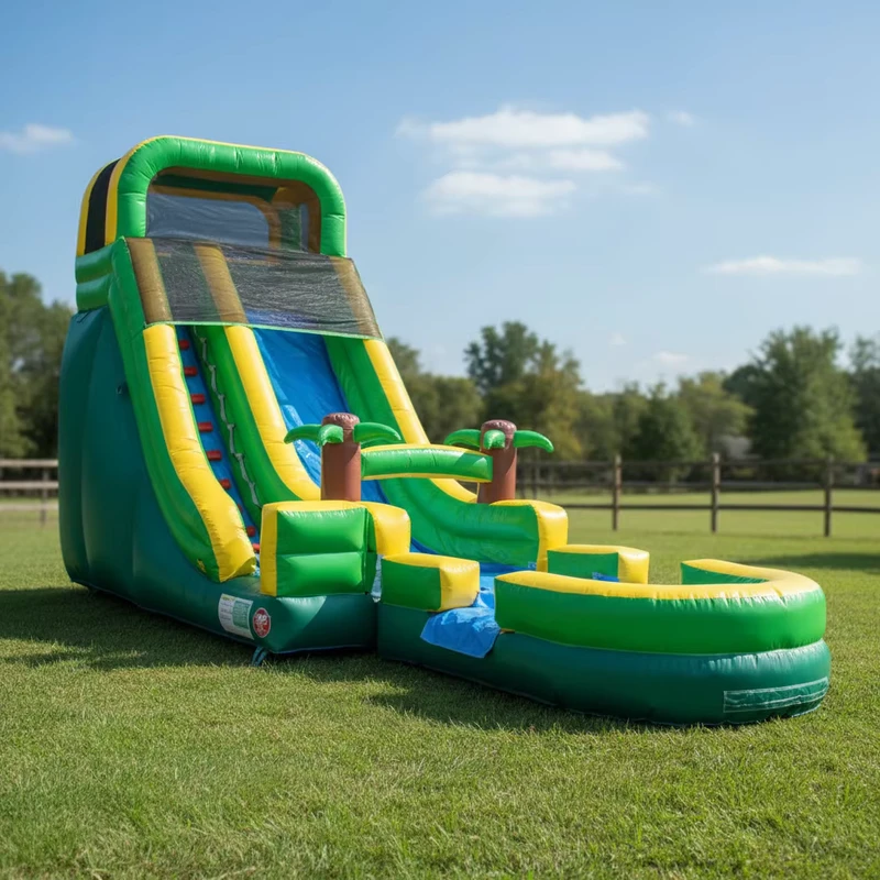Zomer Evenement Tropische Opblaasbare Waterglijbaan met Afneembaar Zwembad Gebruik Nat of Droog