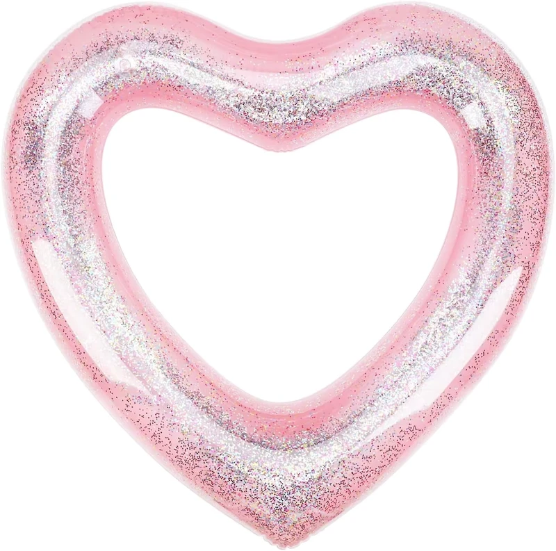 Anillo de Natación Inflable con Purpurina Rosa en Forma de Corazón para Verano, Accesorios de Piscina, Juguetes de Piscina para Niños y Adultos