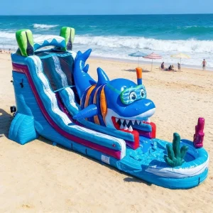 गर्मी का inflatable पानी स्लाइड कार्टून शार्क inflatable पानी स्लाइड बच्चों के लिए पूल के साथ बाहरी पिछवाड़े पानी का खेल