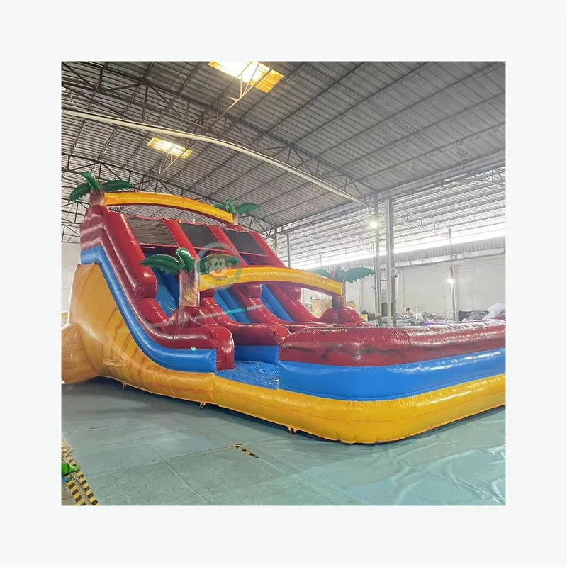 Seluncur Air Inflatable Anak-anak Musim Panas dengan Kolam Seluncur Bouncing Inflatable Pohon Palm