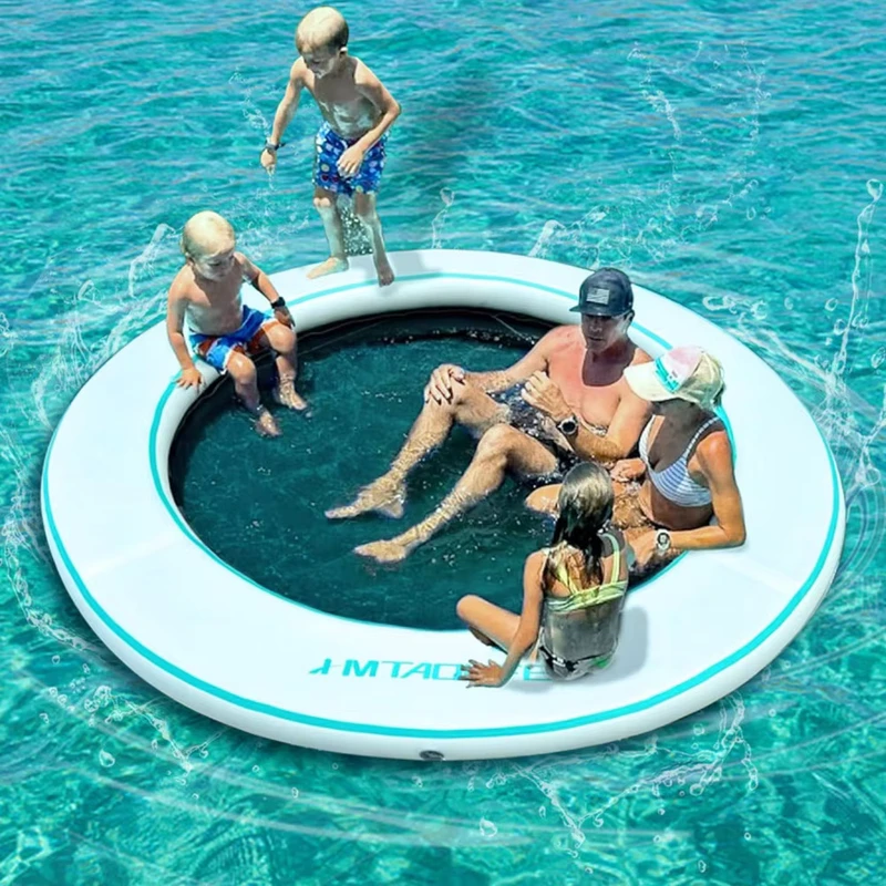 Ilha de Natação Divertida no Lago de Verão com Tapetes de Ar, Plataforma Flutuante Inflável com Bomba