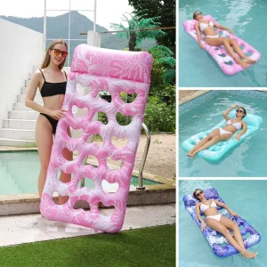 Summer Leaf Print Heart Hollow PVC Water Hammock Adult Inflatable Folding 180x90cm <100kg Capacity Water Lounge