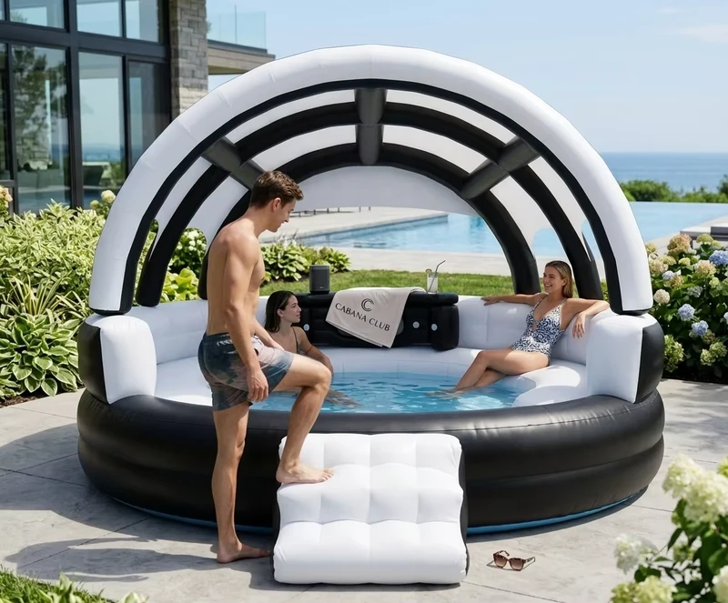 Novo Modelo de Verão Sofá Inflável com Sombrinha para Piscina, Grau Comercial, Sofá Inflável de PVC