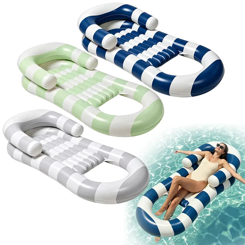 Recliner Inflável de Água para Adultos, Flutuador de Piscina com Listras, com Apoios de Braço e Cabeça para Festa na Piscina