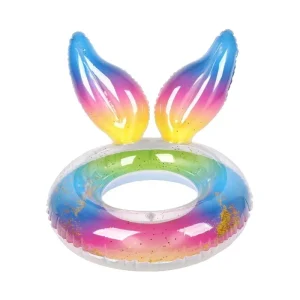 Summer Party Outdoor Water Toys Inflatable Mermaid Tail Colorful Pool Floats Swim Ring with Glitter Tube Float
