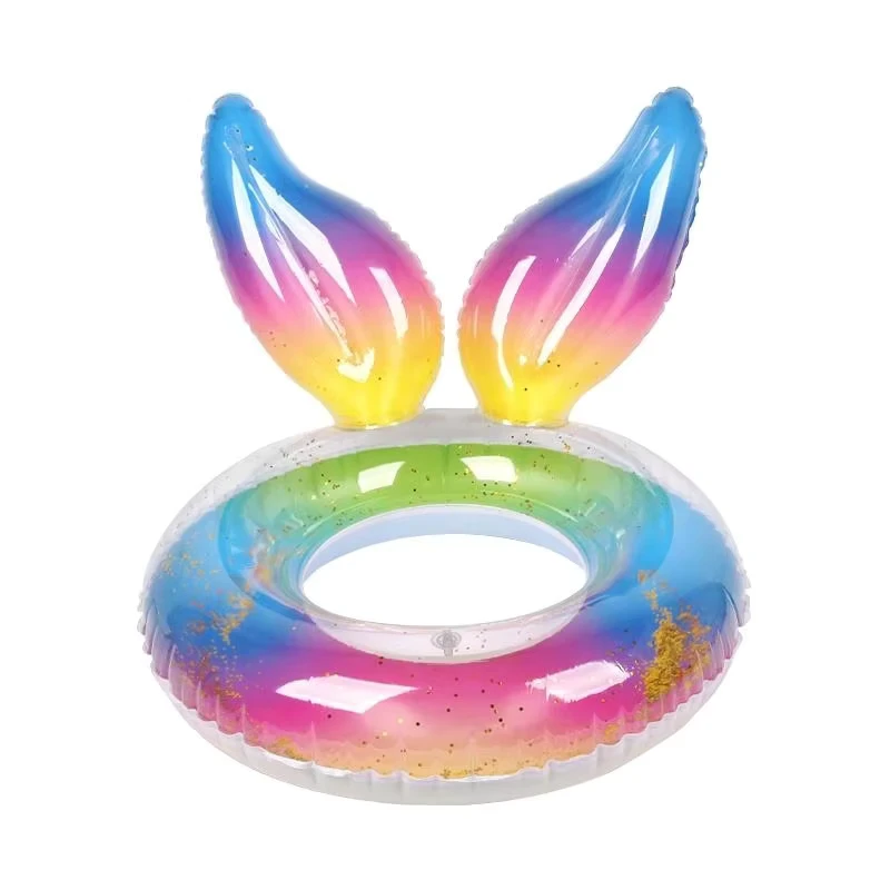 Summer Party Outdoor Water Toys Inflatable Mermaid Tail Colorful Pool Floats Swim Ring with Glitter Tube Float