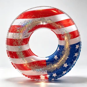 Summer Pool Beach Inflatable Swim Seat Ring With Glitter Sequins Thick PVC Float for Kids Adults Water Play