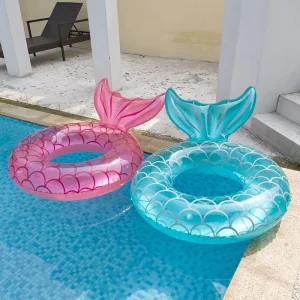 Summer Pool Float Kid Swim Ring Blow up Semi transparent Glitter Pink Mermaid Swim Ring Fish Tail Adult Swimming Ring