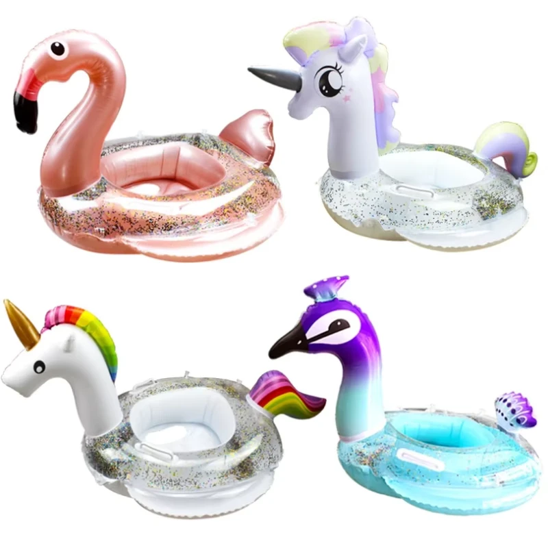 Gonfiabile per nuoto estivo personalizzato con motivo animale, fenicottero, unicorno, cigno, seggiolino galleggiante per bambini