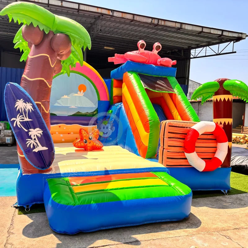 Bouncer Inflável com Tema de Verão com Combo de Escorrega - Moonwalk Comercial Inflável para Brincadeiras de Crianças