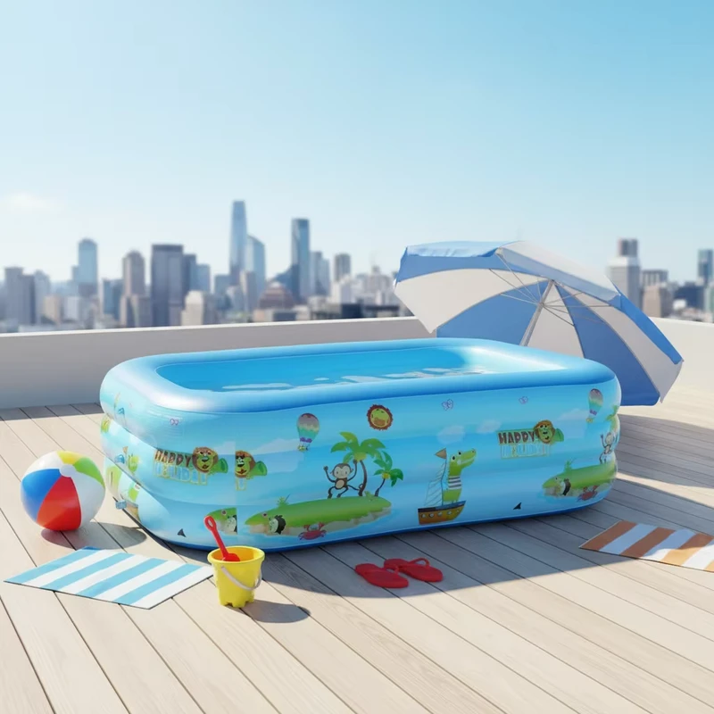 Peralatan Permainan Air Inflatable Keluarga Musim Panas, Kolam Inflatable Portabel Lipat untuk Renang Anak-anak