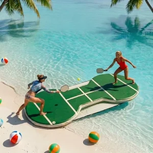Summer Water Inflatable Floating Pickleball Sports Court with PVC+DWF Material 6x14ft Size Outdoor Use