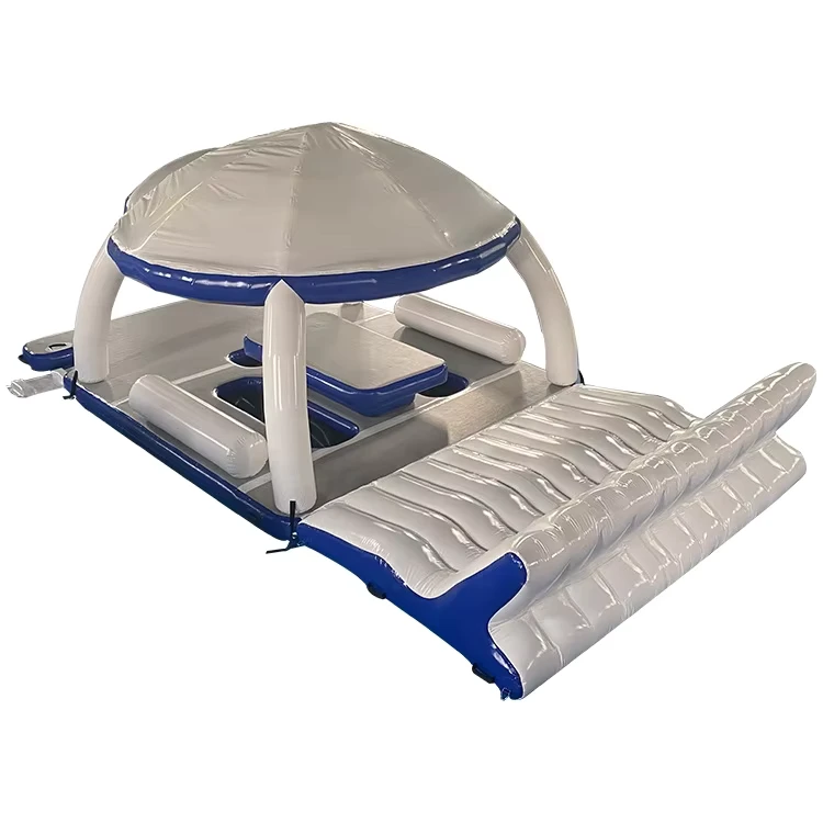 Zomer Waterfeest Opblaasbaar Drijvend Dock Platform Eiland met Tent voor Verhuur