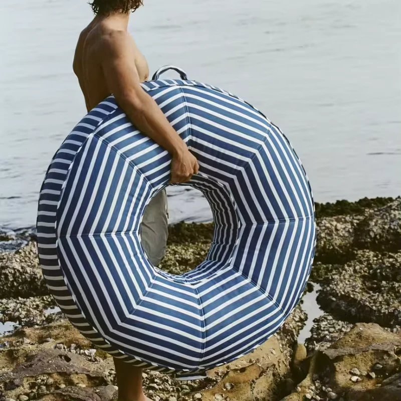 Cadeira Inflável para Tomar Sol - Tecido Resistente à Água e ao Desbotamento, Anel de Natação Listrado Coral para Flutuação na Piscina