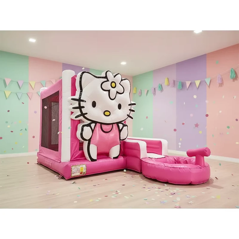 Sunny Hello Kitty Pink Theme PVC umweltfreundlich, einfache Montage, kommerzielle aufblasbare Hüpfburg-Rutschen-Kombination