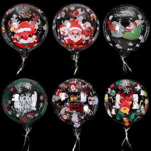 Pallone Bobo Trasparente Stampato di Natale da 20 Pollici in PVC per Decorazione Feste di Natale