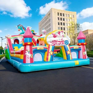 Supplier Outdoor Bright Colors Inflatable Castle Kids Bouncy Jumping House with Rock Climbing Slide for Kindergarten