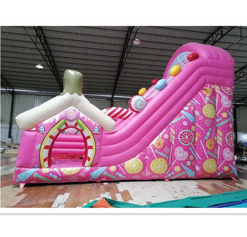 เกมกระโดดน้ำมันพองของเล่นขนมหวาน สไลด์น้ำสีชมพูสำหรับงานแต่งงาน
