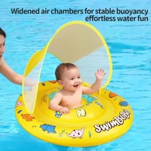 Swimbobo Baby Pool Float Canopy Sun Protection Inflatable PVC Adjustable Safety Seat 6-24Months Boys Girls