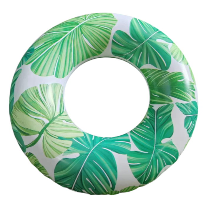 Anneau de natation, bouée flottante, feuilles de palmier, flotteurs gonflables, chaises longues de plage