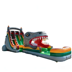 T Rex Dinosaur Themed Inflatable PVC Material Eco Friendly Pool Water Slide Runout Kids Jurassic Adventure Commercial Grade
